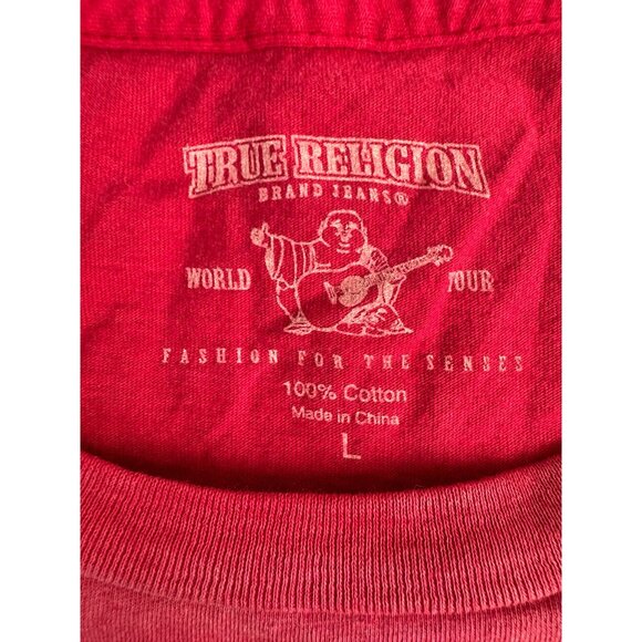 True Religion Mens Red Graphic T-Shirt "Im A Vietnam Dropout" Size L 100% Cotton - Picture 2 of 12